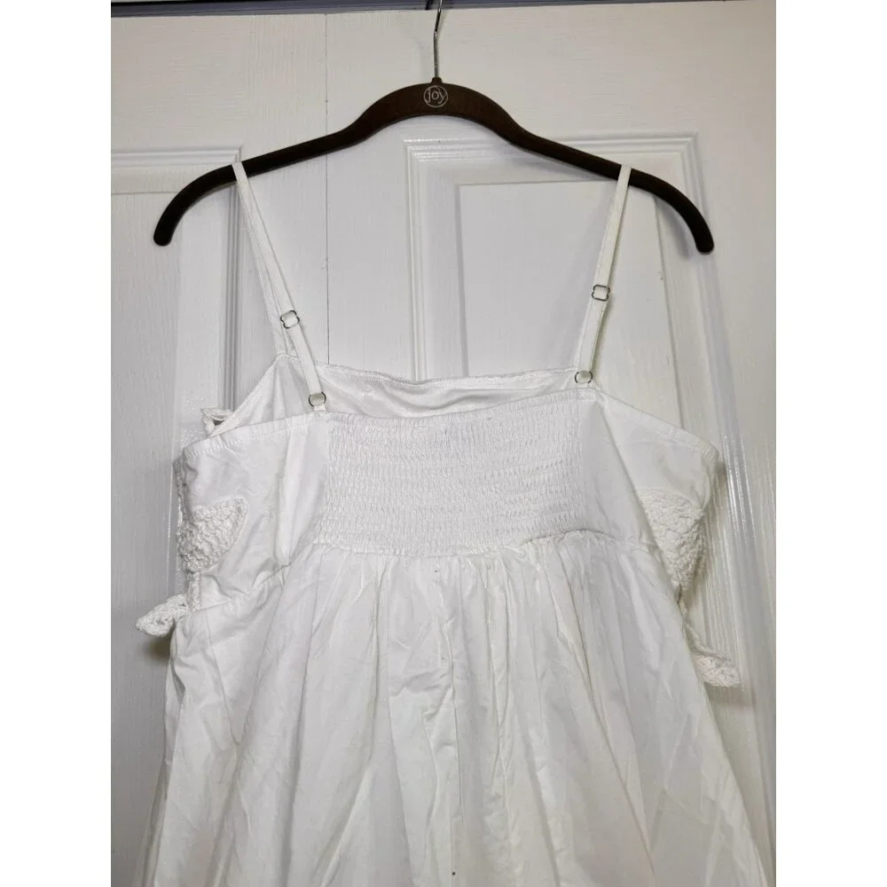White Cottagecore Mini Dress Crochet Floral Boho Sundress Size L 10 - Picture 10 of 11
